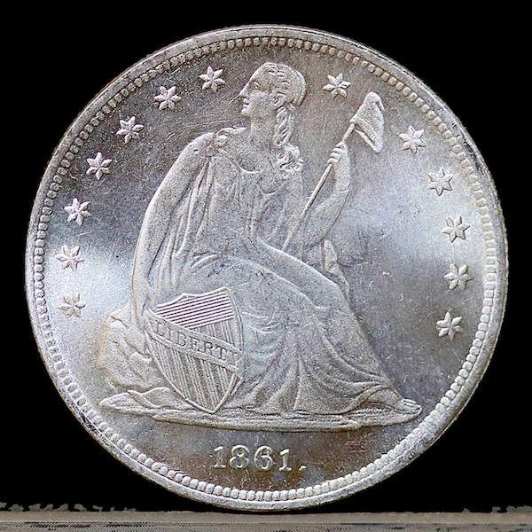 1861 Seated Liberty Dollar Silver Plated Coin - Uncirculated