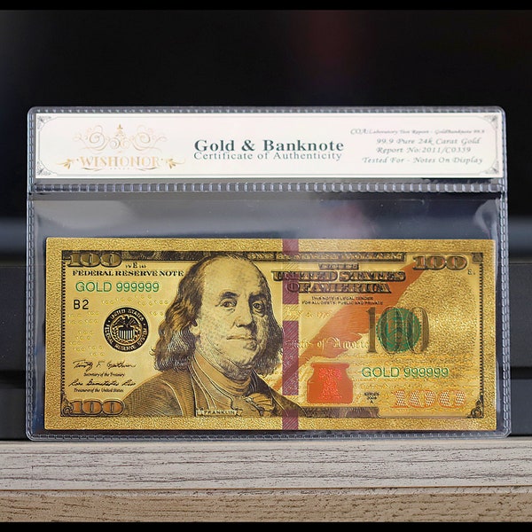 100mg 24K Gold 2009 100 Dollar Bill Federal Reserve Banknote with White COA