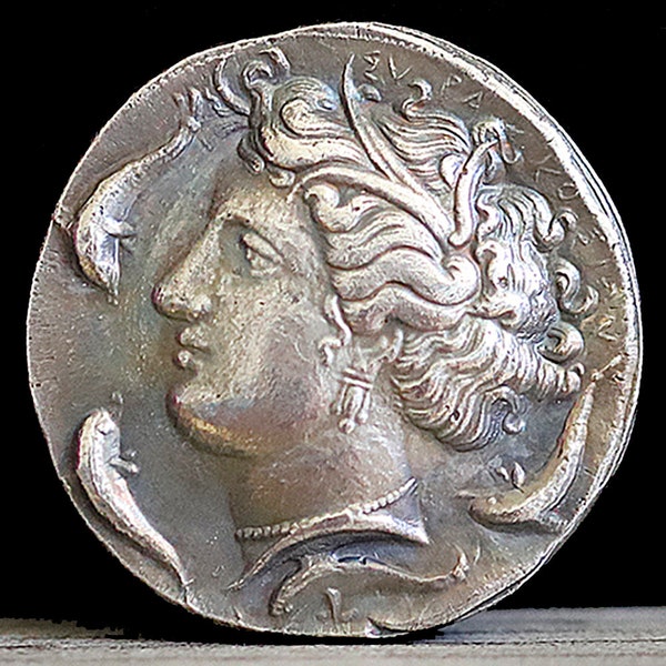 405-370 BC Large Ancient Greek Coin Sicily Syracuse Gallatin Dekadrachm 34mm