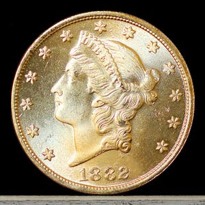 1882 Twenty Dollar Liberty Double Eagle Gold Plated Coin - Uncirculated