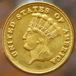 1875 Three Dollar Piece Indian Princess Gold Plate Coin - Uncirculated