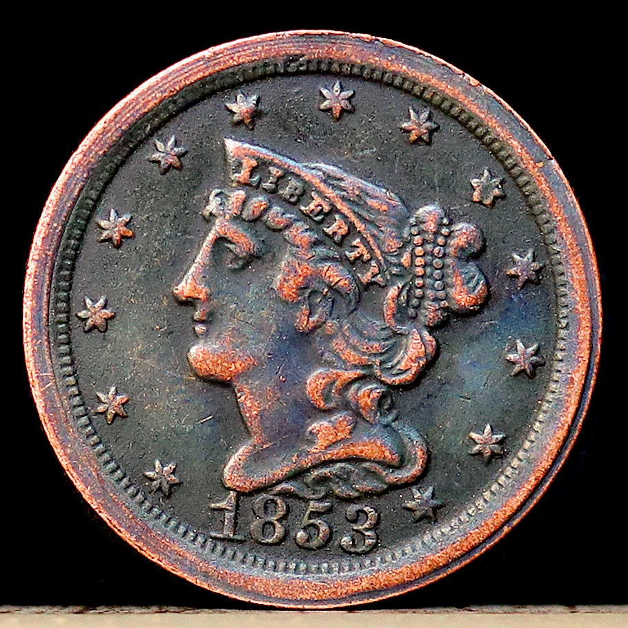 1853 Braided Hair Half Cent Copper Coin Circulated 