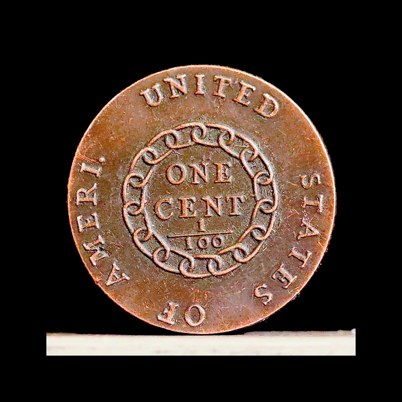 1793 Flowing Hair Large Cents AMERICA With Periods Chain Reverse