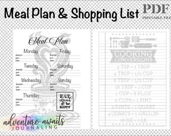 Meal Plan PDF, Printable Meal Plan, Shopping List PDF