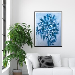 Blue Flowering Bush Wall Art Instant Download Printable Original Natural Watercolour Ink Poster