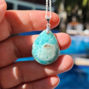 Rare Blue Aragonite Pendant in 925 Sterling Silver, Crystals Gifts for Her, Christmas Gifts for Wife Birthday GIfts UK Shop Druzy Crystal