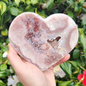 Flower Pink Amethyst Heart with Quartz Druzy on Stand, 840g, Druzy Crystal Gifts for Her, Crystal on Stand, Christmas Gifts Birthday Gifts