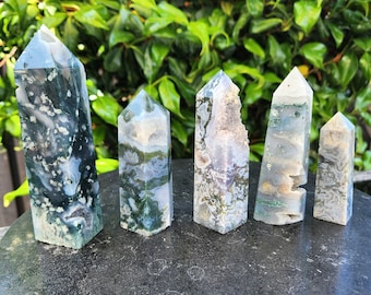 Moss Agate Towers, Druzy Moss Agate Creativity Prosperity Emotional Balance Courage Heart Chakra Crystals Healing Crystals Crystal Gifts