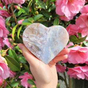 Pink Amethyst, Agate and Calcite Heart on Stand 0.5kg Crystal Gifts for Her Crystal on Stand Christmas Gifts UK Shop Birthday Gifts for Wife