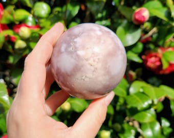 Silky Pink Amethyst Sphere, Flower Agate Crystal, crystal with Stand