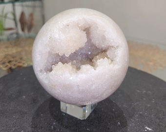 Deep Quartz Druzy in Light Pink Amethyst Sphere, Optional Stand, 1.1kg, 9.7cm, Druzy Crystal on Stand