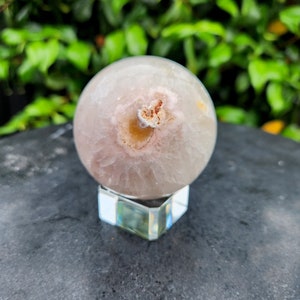 Clear Quartz and Flower Agate Sphere, Clear Quartz Sphere, 62mm, 343g, Crystal Sphere Crystal Gifts for Her Crystal on Stand Christmas Gifts