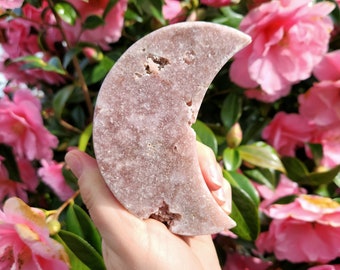 Deep Pink Amethyst Moon, Druzy Crystal Decor on Stand, 394g