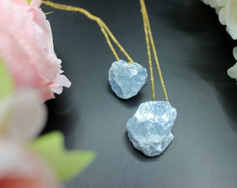 Raw Crystal Celestite Necklace, Crystal Necklace, Choose Setting and Length Crystal, Pendant Jewelry Handmade Crystals Gifts Fidget Spinner