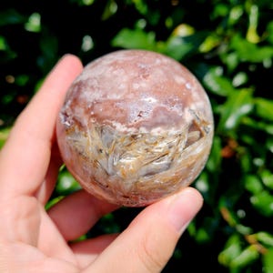 Rare Pink Amethyst Sphere with Calcite and Agate, 64mm, Druzy Crystal Gifts for Her Anniversary Gifts Crystal on Stand Christmas Gifts Altar