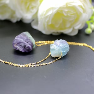 Collar de fluorita cruda, delicado collar de cristal, regalos para ella, collar Fidget Spinner, tienda del Reino Unido, plata 925, regalos de Navidad, regalos de cumpleaños