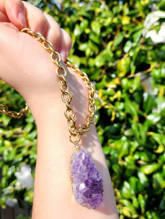 Statement Amethyst Cluster Necklace Choose Your Own Lemurian Amethyst Crystal Jewellery Healing Crystals Crystal Gifts Crystal Pendant Etsy