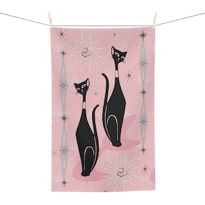 atomic cats in pink Soft Tea Towel