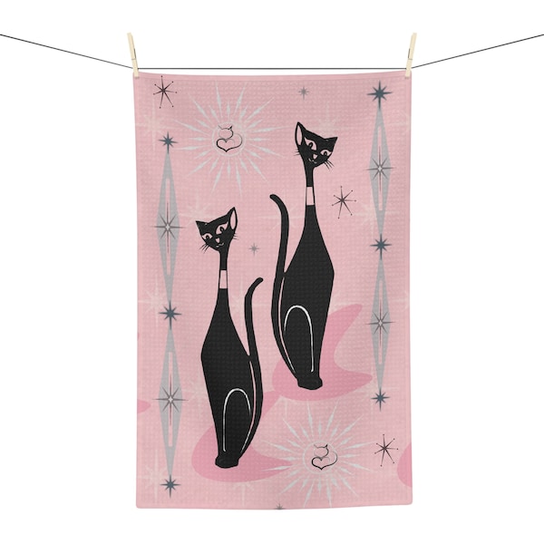atomic cats in pink Soft Tea Towel