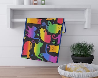 Rainbow kitty Soft Tea Towel, colorful cats towel, multicolor cat towel