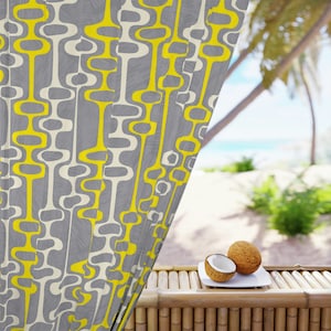Mid-century modern curtain panel, retro yellow window curtain