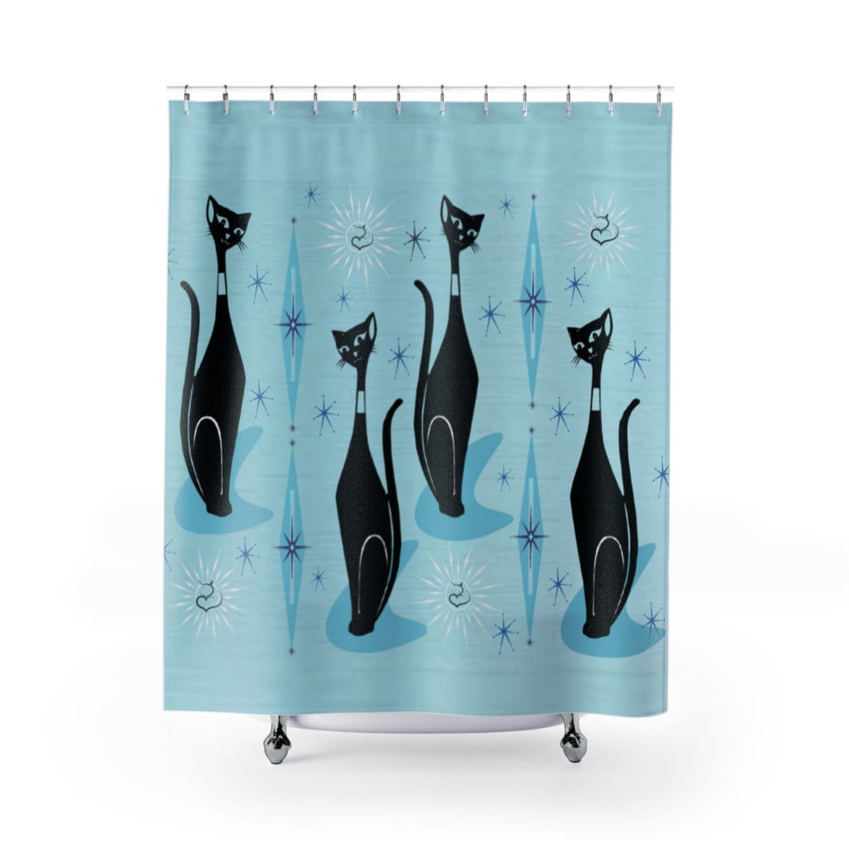Atomic Cat Shower Curtain, Midcentury Atomic Cat Shower Curtain, Retro