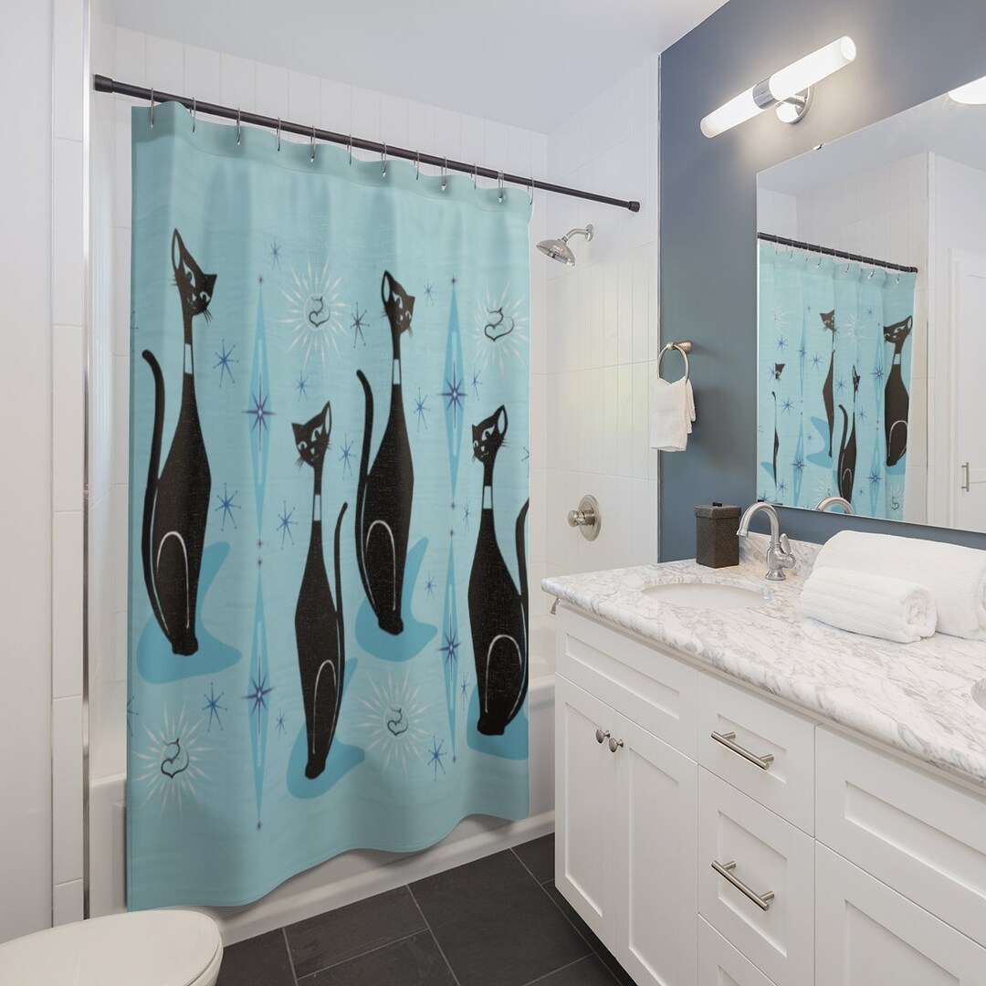 Atomic Cat Shower Curtain, Midcentury Atomic Cat Shower Curtain, Retro Shower Curtains Etsy