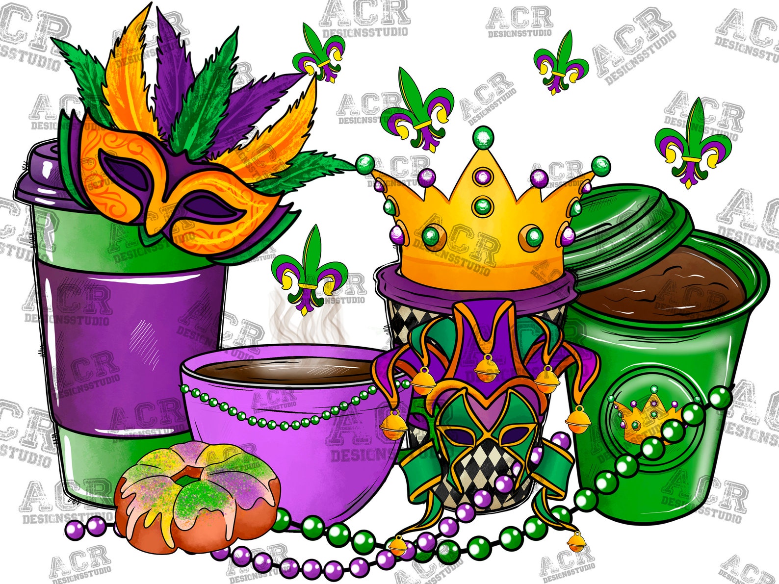 mardi gras coffee cups