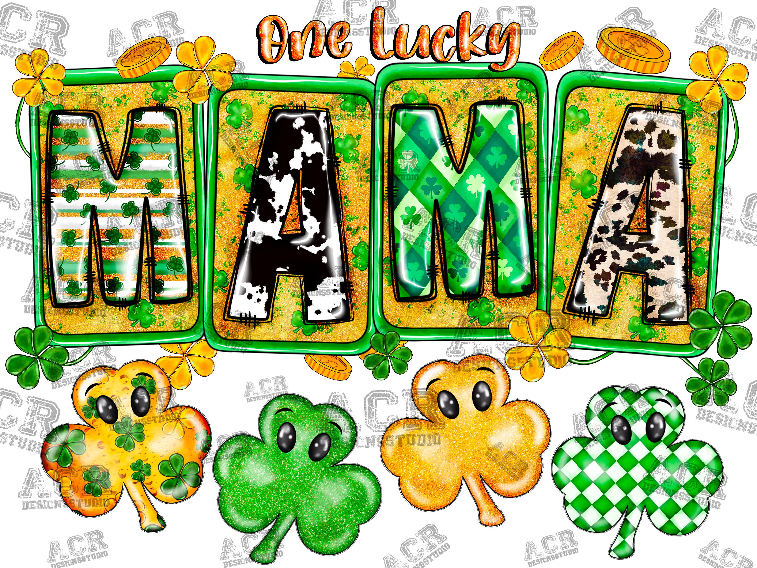 one lucky mama sublimation design Stock Vector
