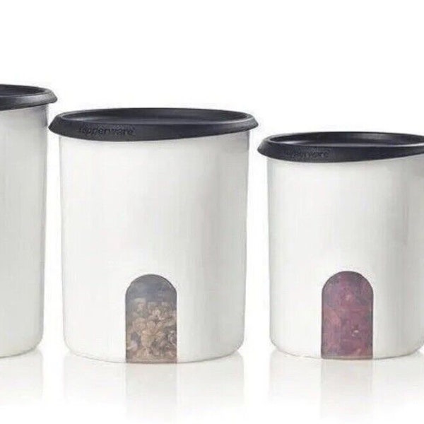 Tupperware One Touch Reminder Canister Set Of 4 Black Seals Lids