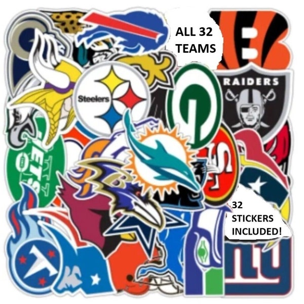 FULL 32 Pcs / Set Vinyl Stickers NFL All 32 Teams LOGO Football Waterproof Decal