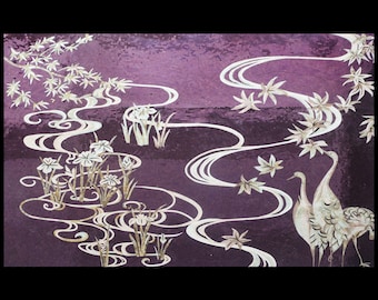 Purple Fantasy Landscape Mosaic Art, Cranes & Water Tile Artwork, Elegant Nature Wall Décor, Handmade Zen Art Panel, Unique Home Accent