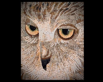 Handmade Owl Mosaic Wall Art | Majestic Bird Tile Artwork | Nature-Inspired Stone & Glass Mosaic | Wisdom and Serenity Home Décor.