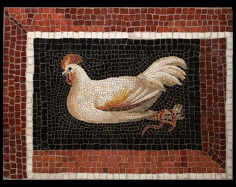Handmade Rooster Marble Mosaic Wall Art | Farmhouse Animal Design Natural Stone Artwork for Kitchen and Rustic Décor