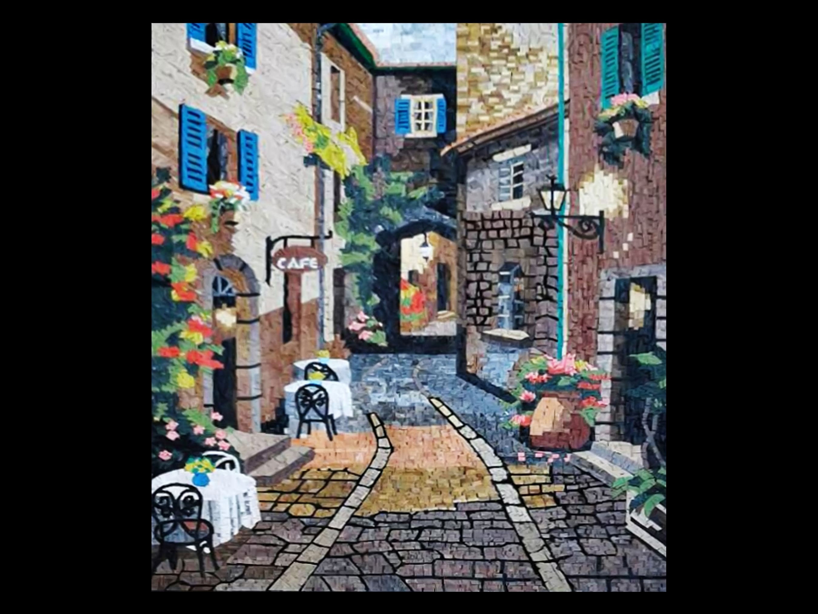 European Street Mosaic Wall Art | Handmade Marble Artwork | Old