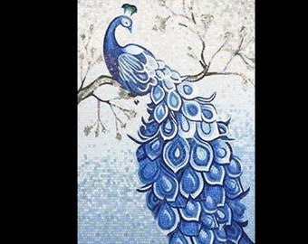 Blue Peacock Mosaic Wall Art | Handmade Tile Artwork | Elegant