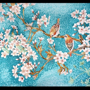 Birds And Cherry Blossoms Flower Mosaic