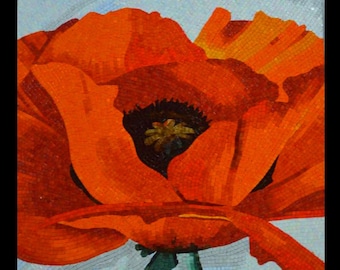 Red Poppy Mosaic Wall Art | Handmade Floral Tile Artwork | Bold Red Flower Design | Artistic Home Décor | Handcrafted Mosaic Panel.