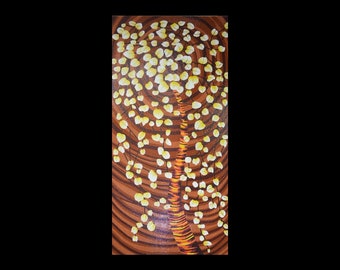 Golden Blossom Tree Mosaic Wall Art | Handcrafted Abstract Tree Design Nature Inspired Glass & Stone Tile Artwork for Home and Office Décor