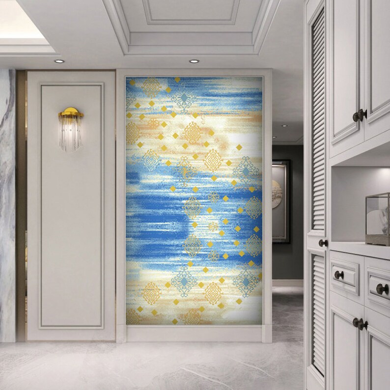 Modern Blue & Gold Mosaic Wall Art | Abstract Geometric Tile Artwork ...