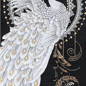 White Peacock Mosaic Mural Design