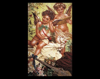 Romantic Cherub Mosaic Art | Handmade Angelic Tile Wall Decor | Classical Putti Artwork for Home, Chapel & Gallery.
