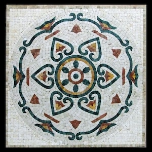 Mediterranean Mosaic Wall Art | Handmade Marble Tile Artwork | Classic Geometric Medallion for Home & Luxury Interior Décor