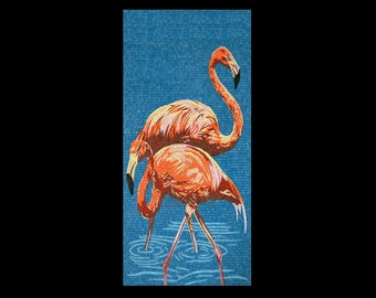 Elegant Flamingo Mosaic Wall Art | Handmade Tropical Bird Tile Artwork | Vibrant Flamingo Decor for Beach Homes & Nature Lovers.