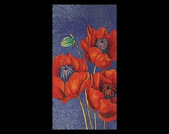 Red Poppy Flower Mosaic Wall Art | Handmade Glass Floral Artwork | Bold Red Blossom Mosaic for Modern Home Décor.