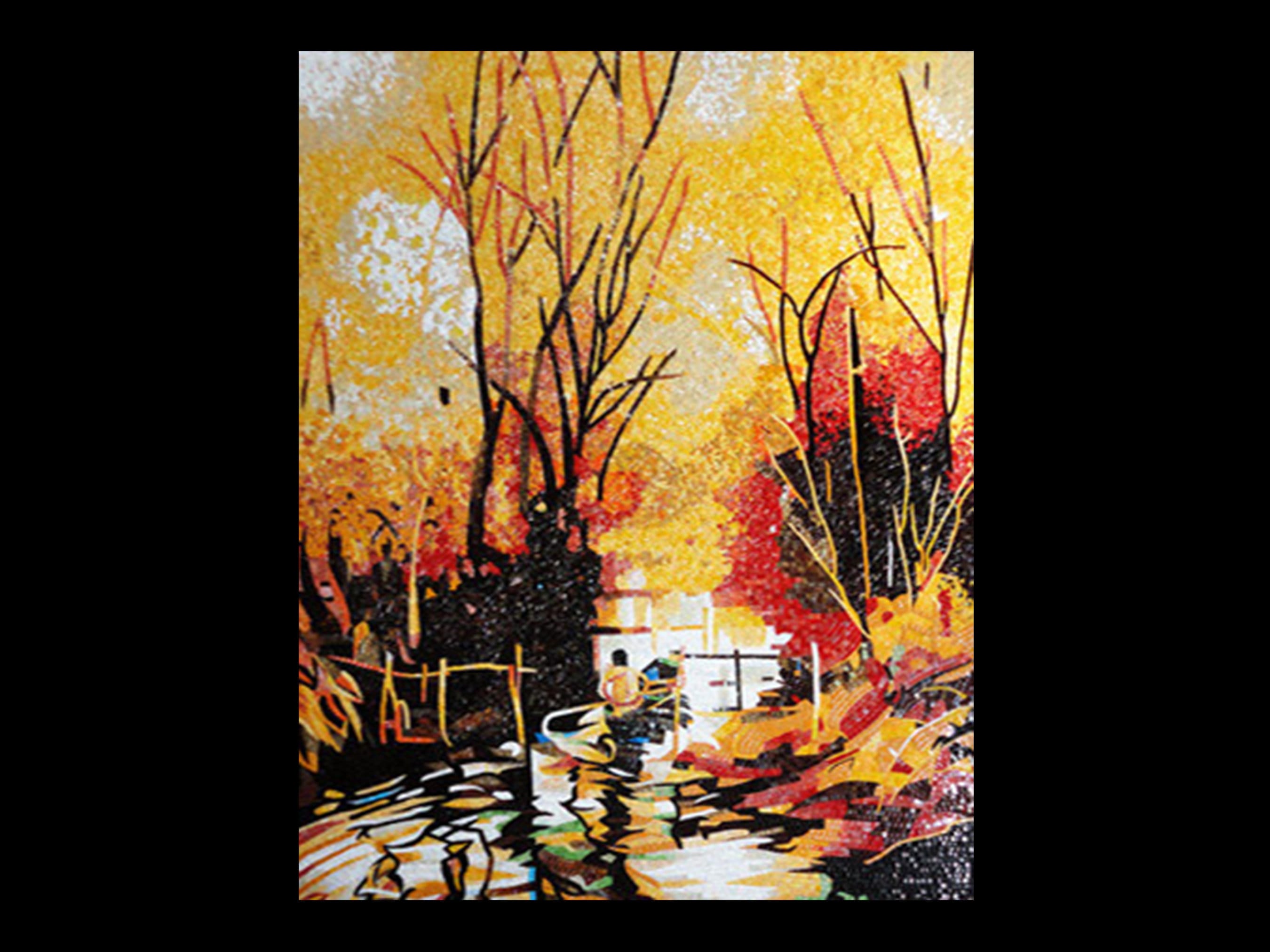 グラフィックアート Biwako360 °(autumn) Autumn River Mosaic Wall Art | Handmade Fall Landscape Tile