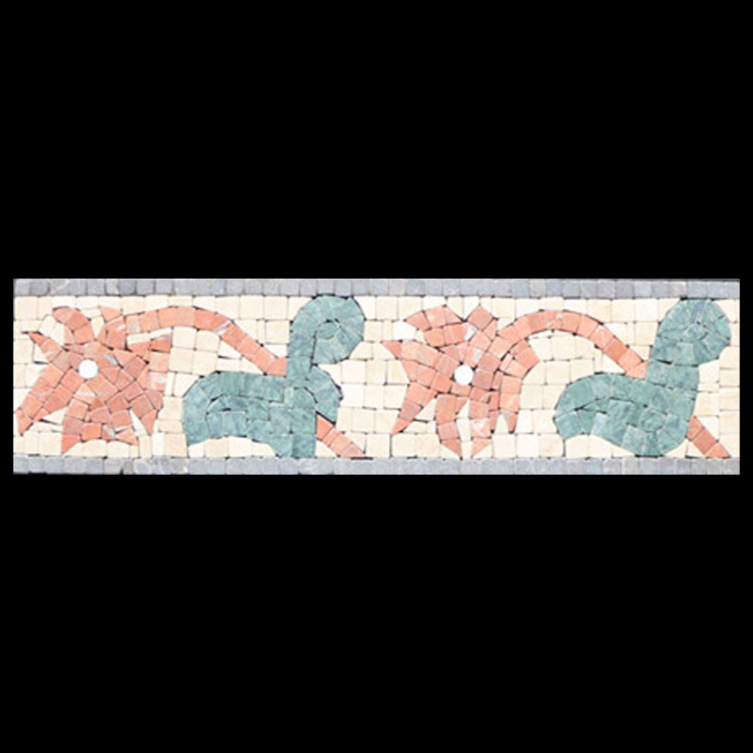 Handmade Marble Mosaic Border Tile | Terracotta & Green Floral Pattern ...