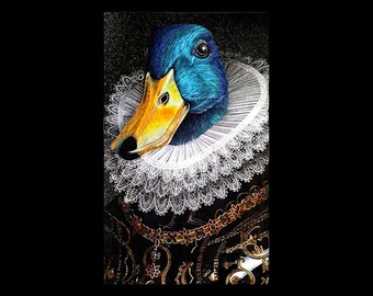 Renaissance Duck Mosaic Wall Art | Handmade Marble & Stone Animal Portrait | Whimsical Regal Bird Artwork for Unique Home Décor