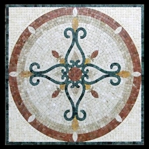 Handmade Marble Tile Mosaic: Hearts Design | Geometric Tile Art in Earth Tones | Outdoor or Indoor Accent Decor