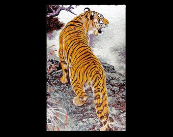 Tiger on Mountain Mosaic Wall Art | Handmade Wildlife Tile Artwork | Majestic Animal Mosaic Decor for Home & Office
